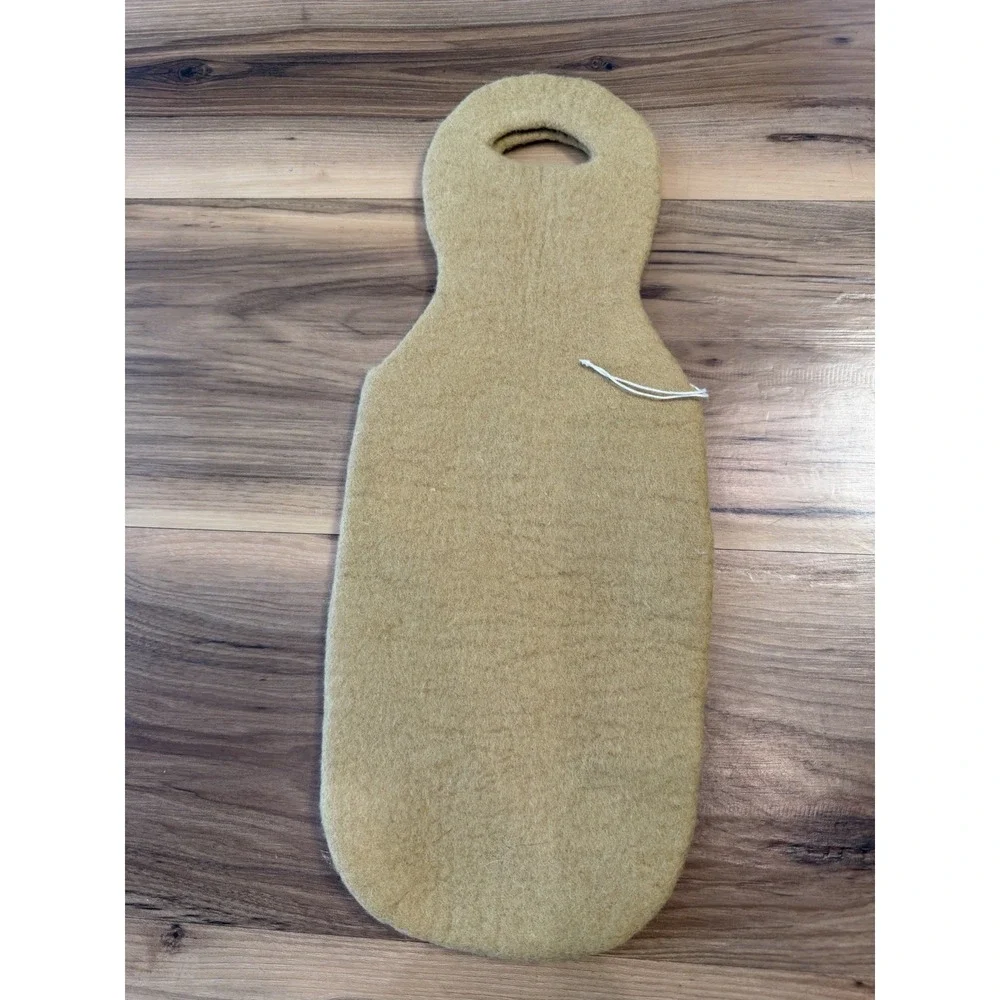 Felted Wool Wine Bottle Bag Carrier Tan Beige Embroidered Folk Girl
